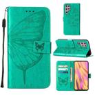 For Samsung Galaxy S22 Ultra 5G Embossed Butterfly Leather Phone Case with Holder & Card Slot & Wallet & Lanyard(Green) - 1