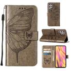 For Samsung Galaxy S22 Ultra 5G Embossed Butterfly Leather Phone Case with Holder & Card Slot & Wallet & Lanyard(Grey) - 1