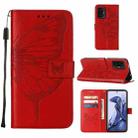 For Xiaomi Mi 11T 5G / 11T Pro 5G Embossed Butterfly Leather Phone Case with Holder & Card Slot & Wallet & Lanyard(Red) - 1