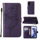 For Xiaomi Mi 11T 5G / 11T Pro 5G Embossed Butterfly Leather Phone Case with Holder & Card Slot & Wallet & Lanyard(Dark Purple) - 1