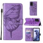 For Xiaomi Mi 11T 5G / 11T Pro 5G Embossed Butterfly Leather Phone Case with Holder & Card Slot & Wallet & Lanyard(Purple) - 1