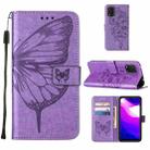 For Xiaomi Mi 10 5G / 10 Pro 5G Embossed Butterfly Leather Phone Case with Holder & Card Slot & Wallet & Lanyard(Purple) - 1