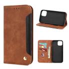 For iPhone 13 mini Skin Feel Splicing Leather Phone Case (Brown) - 1
