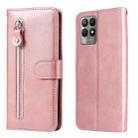 For OPPO Realme 8i Calf Texture Zipper Horizontal Flip Leather Phone Case(Rose Gold) - 1