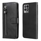 For OPPO Realme 8i Calf Texture Zipper Horizontal Flip Leather Phone Case(Black) - 1