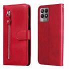 For OPPO Realme 8i Calf Texture Zipper Horizontal Flip Leather Phone Case(Red) - 1