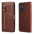 For OPPO Reno6 4G Calf Texture Zipper Horizontal Flip Leather Phone Case(Brown) - 1