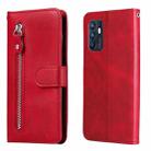 For OPPO Reno6 4G Calf Texture Zipper Horizontal Flip Leather Phone Case(Red) - 1