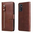 For Samsung Galaxy M52 5G Calf Texture Zipper Horizontal Flip Leather Phone Case(Brown) - 1