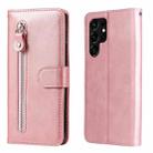 For Samsung Galaxy S22 Ultra 5G Calf Texture Zipper Horizontal Flip Leather Phone Case(Rose Gold) - 1