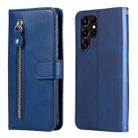 For Samsung Galaxy S22 Ultra 5G Calf Texture Zipper Horizontal Flip Leather Phone Case(Blue) - 1