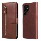 For Samsung Galaxy S22 Ultra 5G Calf Texture Zipper Horizontal Flip Leather Phone Case(Brown) - 1