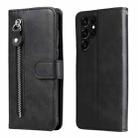 For Samsung Galaxy S22 Ultra 5G Calf Texture Zipper Horizontal Flip Leather Phone Case(Black) - 1