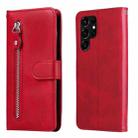 For Samsung Galaxy S22 Ultra 5G Calf Texture Zipper Horizontal Flip Leather Phone Case(Red) - 1