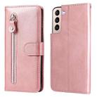 For Samsung Galaxy S22+ 5G Calf Texture Zipper Horizontal Flip Leather Phone Case(Rose Gold) - 1