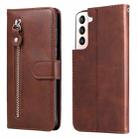 For Samsung Galaxy S22+ 5G Calf Texture Zipper Horizontal Flip Leather Phone Case(Brown) - 1