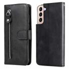 For Samsung Galaxy S22+ 5G Calf Texture Zipper Horizontal Flip Leather Phone Case(Black) - 1