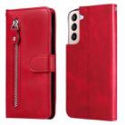 For Samsung Galaxy S22+ 5G Calf Texture Zipper Horizontal Flip Leather Phone Case(Red) - 1