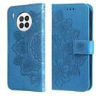 For Huawei nova 8i / Honor 50 Lite 7-petal Flowers Embossed Flip Leather Phone Case with Holder & Card Slots(Blue) - 1