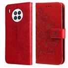 For Huawei nova 8i / Honor 50 Lite 7-petal Flowers Embossed Flip Leather Phone Case with Holder & Card Slots(Red) - 1