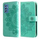 For Samsung Galaxy M52 5G 7-petal Flowers Embossed Flip Leather Phone Case with Holder & Card Slots(Green) - 1