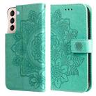 For Samsung Galaxy S22 5G 7-petal Flowers Embossed Flip Leather Phone Case with Holder & Card Slots(Green) - 1