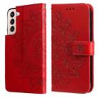 For Samsung Galaxy S22 5G 7-petal Flowers Embossed Flip Leather Phone Case with Holder & Card Slots(Red) - 1
