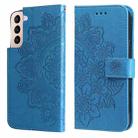 For Samsung Galaxy S22+ 5G 7-petal Flowers Embossed Flip Leather Phone Case with Holder & Card Slots(Blue) - 1