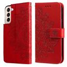 For Samsung Galaxy S22+ 5G 7-petal Flowers Embossed Flip Leather Phone Case with Holder & Card Slots(Red) - 1