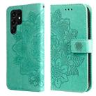 Samsung Galaxy S22 UItra 5G 7-petal Flowers Embossed Flip Leather Phone Case with Holder & Card Slots(Green) - 1