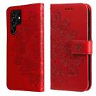 Samsung Galaxy S22 UItra 5G 7-petal Flowers Embossed Flip Leather Phone Case with Holder & Card Slots(Red) - 1