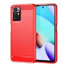 For Xiaomi Redmi Note 11 Brushed Texture Carbon Fiber TPU Phone Case (Red) - 1