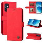 For OPPO Reno6 4G Skin Feel Life Tree Metal Button Horizontal Flip Leather Phone Case(Red) - 1