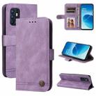 For OPPO Reno6 4G Skin Feel Life Tree Metal Button Horizontal Flip Leather Phone Case(Purple) - 1