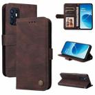 For OPPO Reno6 4G Skin Feel Life Tree Metal Button Horizontal Flip Leather Phone Case(Brown) - 1