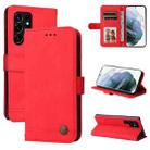 For Samsung Galaxy S22 Ultra Skin Feel Life Tree Metal Button Horizontal Flip Leather Phone Case(Red) - 1