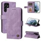 For Samsung Galaxy S22 Ultra Skin Feel Life Tree Metal Button Horizontal Flip Leather Phone Case(Purple) - 1