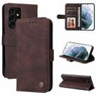 For Samsung Galaxy S22 Ultra Skin Feel Life Tree Metal Button Horizontal Flip Leather Phone Case(Brown) - 1