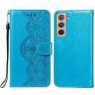 For Samsung Galaxy S22 5G Flower Vine Embossing Pattern Horizontal Flip Leather Phone Case with Card Slot & Holder & Wallet & Lanyard(Blue) - 1