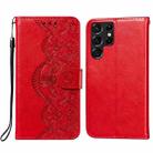 For Samsung Galaxy S22 Ultra 5G Flower Vine Embossing Pattern Horizontal Flip Leather Phone Case with Card Slot & Holder & Wallet & Lanyard(Red) - 1