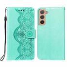 For Samsung Galaxy S22+ 5G Flower Vine Embossing Pattern Horizontal Flip Leather Phone Case with Card Slot & Holder & Wallet & Lanyard(Green) - 1