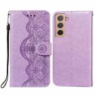 For Samsung Galaxy S22+ 5G Flower Vine Embossing Pattern Horizontal Flip Leather Phone Case with Card Slot & Holder & Wallet & Lanyard(Purple) - 1