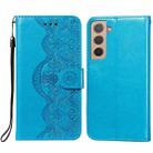 For Samsung Galaxy S22+ 5G Flower Vine Embossing Pattern Horizontal Flip Leather Phone Case with Card Slot & Holder & Wallet & Lanyard(Blue) - 1