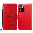 For Xiaomi Redmi Note 11 Pro Flower Vine Embossing Pattern Horizontal Flip Leather Phone Case with Card Slot & Holder & Wallet & Lanyard(Red) - 1