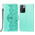 For Xiaomi Redmi Note 11 Pro Flower Vine Embossing Pattern Horizontal Flip Leather Phone Case with Card Slot & Holder & Wallet & Lanyard(Green) - 1