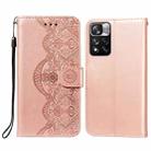 For Xiaomi Redmi Note 11 Pro Flower Vine Embossing Pattern Horizontal Flip Leather Phone Case with Card Slot & Holder & Wallet & Lanyard(Rose Gold) - 1