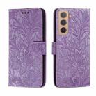 For Samsung Galaxy S22 5G Lace Flower Leather Phone Case with Holder & Card Slots & Wallet & Photo Frame(Purple) - 1