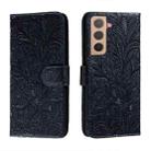 For Samsung Galaxy S22 5G Lace Flower Leather Phone Case with Holder & Card Slots & Wallet & Photo Frame(Dark Blue) - 1