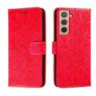 For Samsung Galaxy S22 5G Lace Flower Leather Phone Case with Holder & Card Slots & Wallet & Photo Frame(Red) - 1