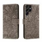 For Samsung Galaxy S22 Ultra 5G Lace Flower Leather Phone Case with Holder & Card Slots & Wallet & Photo Frame(Grey) - 1